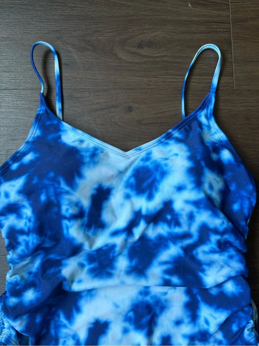 Cyn & Luca Tie Dye Blue White One Piece Swimsuit Adjustable Sides Bathing Suit L